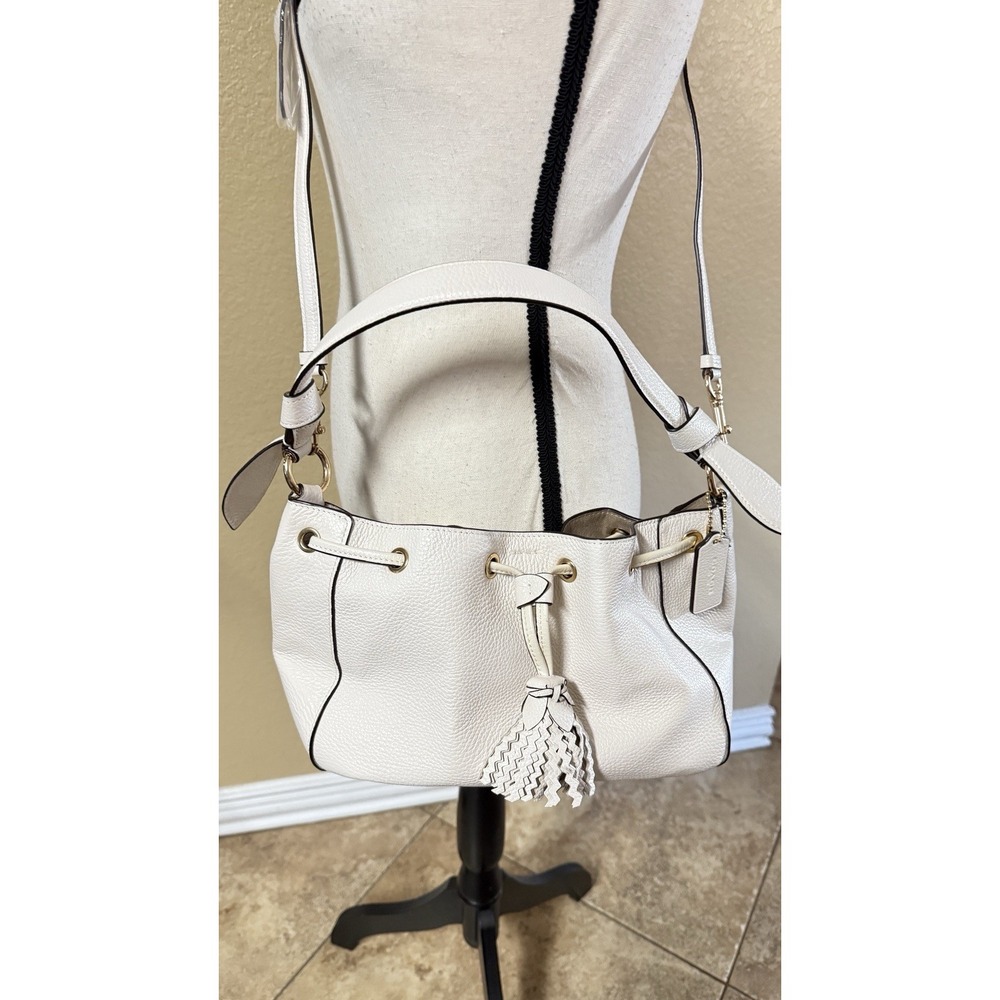 Coach Everly Drawstring Shoulder Bag C5671 Chalk Pebbled Leather Women's Purse